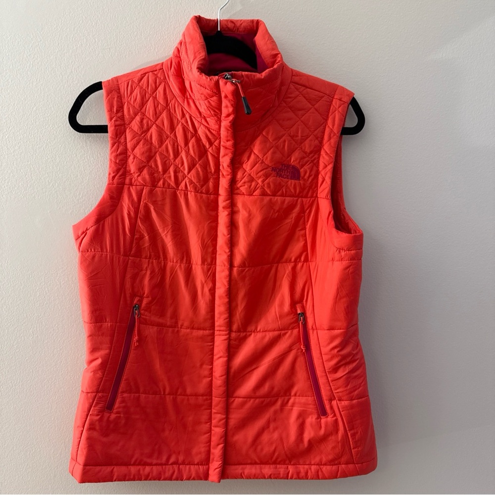 North Face Puffer Vest Womens Medium Orange Neon Pink Lightweight